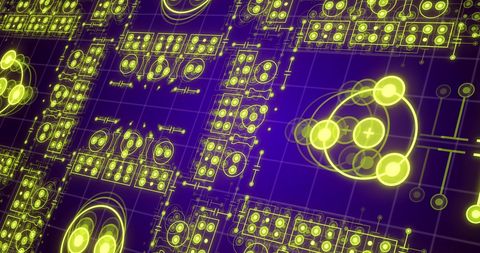 Futuristic neon circuit board design in brilliant violet hue