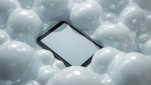 Sleek black tablet amid glossy white foam bubbles