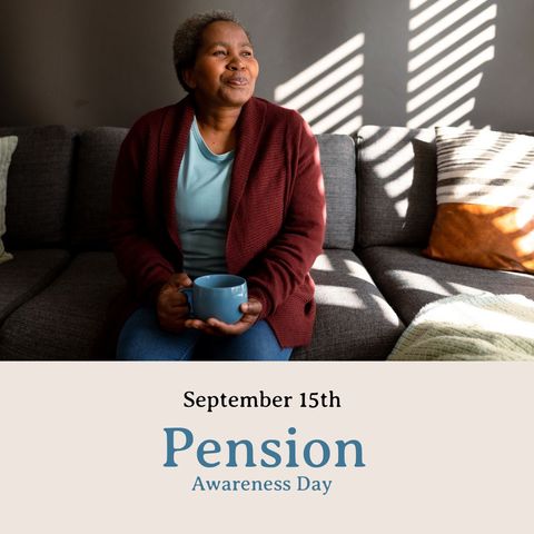 Senior Woman with Coffee on Pension Awareness Day Poster