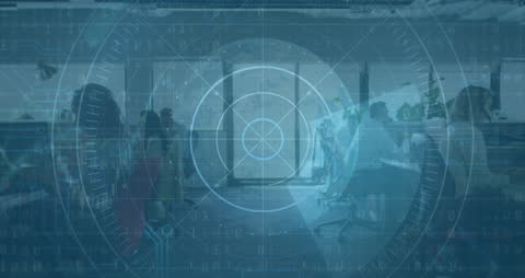 Diverse Business Team in Futuristic Data HUD Concept