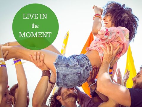 Group of friends celebrating at outdoor festival