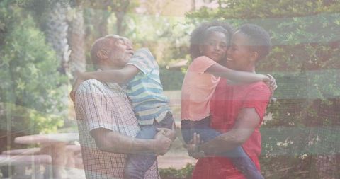 Happy Family Embracing in USA Themed Overlay