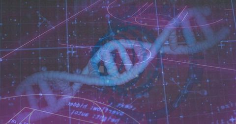 Floating 3D DNA Helix Over Futuristic Biotech Interface with Glowing Grid