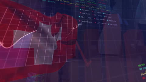 Swiss Flag with Stock Market Data Overlay