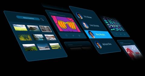 Futuristic digital interface with social media profiles