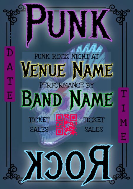 Punk Rock Concert Poster Template With Skull Design and Bold Text - Download Free Stock Templates Pikwizard.com