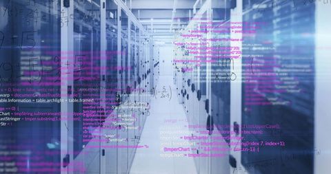 Digital Code Overlay in Modern Server Room Environment - Download Free Stock Images Pikwizard.com