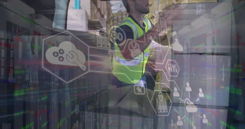 Courier Managing Inventory Amid Data Analytics Graphics