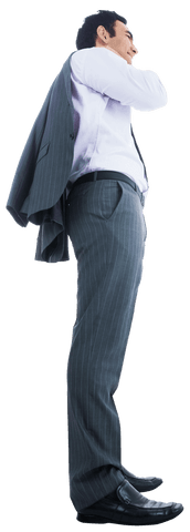 Happy Biracial Businessman Holding Jacket on Transparent Background
