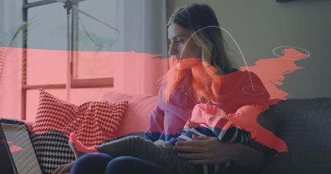 Mother Balancing Work From Home With Baby and Global Connectivity Concept