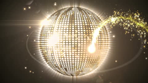 Golden Disco Ball with Shooting Star and Glittering Particles