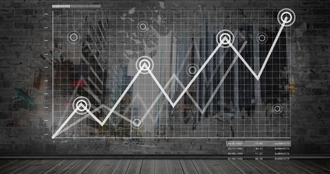 Urban data growth graph overlay on brick wall minimalist monochrome infographic for business