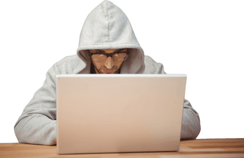 transparent hooded businessman working on laptop at desk - Download Free Stock Videos Pikwizard.com
