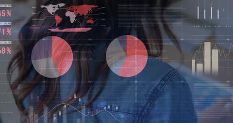Business Data Analysis Overlaid on Office Worker
