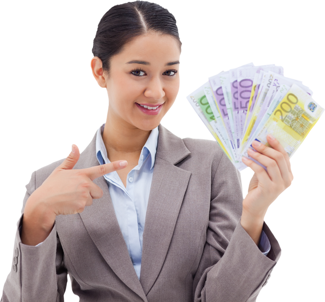 Transparent Background Smiling Businesswoman Holding Euro Banknotes - Download Free Stock Videos Pikwizard.com