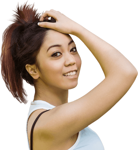 Smiling Young Woman with Hand Posing Against Transparent Background - Download Free Stock Videos Pikwizard.com