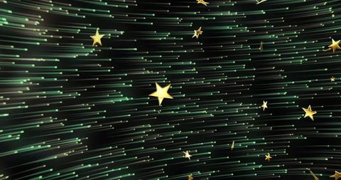 golden stars over glowing green linear lights - Download Free Stock Images Pikwizard.com