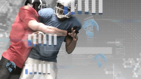 Football Players Engaged in Game with Futuristic Data Overlay