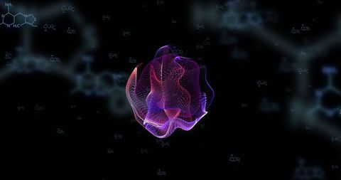 glowing digital shape with molecular structures on black background - Download Free Stock Images Pikwizard.com