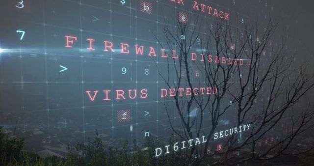 Digital Security Warning Interface Over Hill Scenery