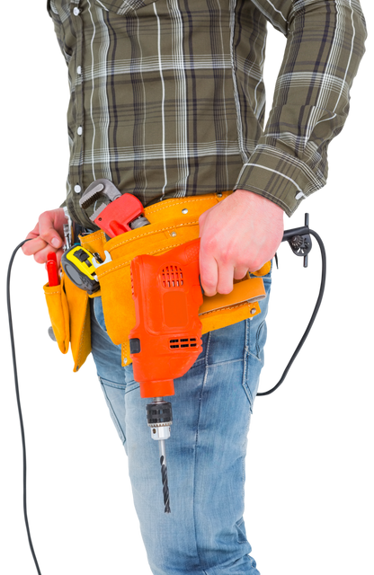 Transparent Male Manual Worker Holding Drill Machine and Wearing Tool Belt - Download Free Stock Videos Pikwizard.com