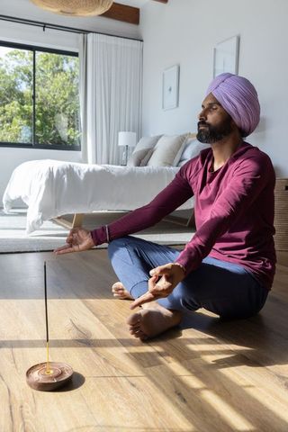 Tranquil Meditation in Minimalist Bedroom Setting