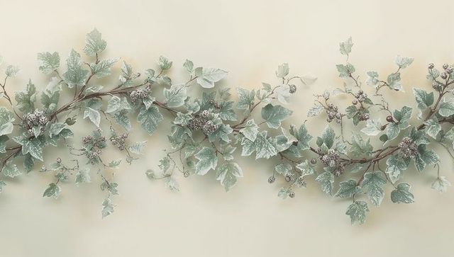 Frosted Ivy Garland Trailing Across Pale Beige Wall for Pastel Winter Interior Decor
