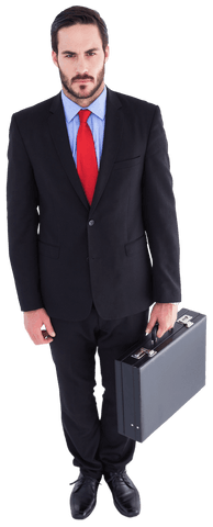 Transparent Background Serious Businessman with Briefcase in Suit