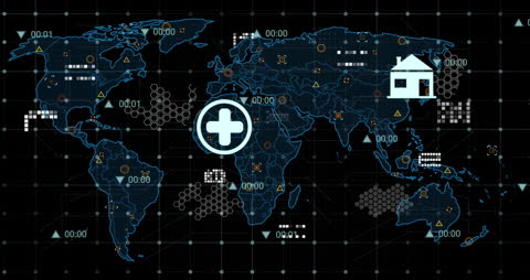 Digital Innovation: Icons Over World Map in Futuristic Interface