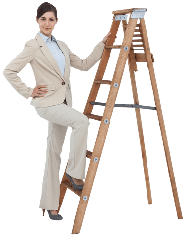 confident businesswoman climbing a wooden ladder on transparent background - Download Free Stock Videos Pikwizard.com
