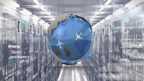 Global Data Processing with Holographic Globe in Server Room