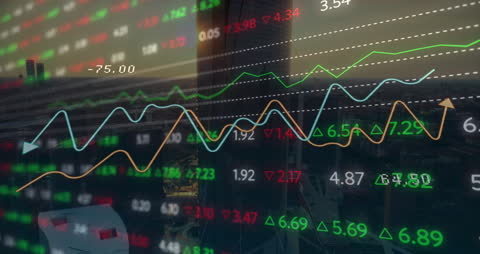 Dynamic Stock Market Analysis Over Cityscape Background