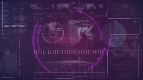 Futuristic Digital Interface with Globe and Data Analysis Graphics