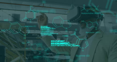 Senior Innovator Using VR Headset in Scientific Exploration