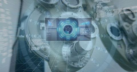 Futuristic data interface over optic machinery