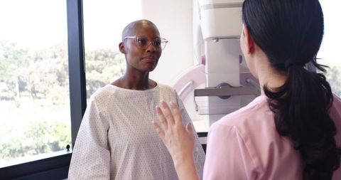 Receiving mammogram while technician guiding positioning with augmented reality overlay