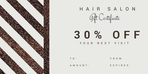 Hair Salon Gift Certificate for 30 percent Off with Glitter Stripe Design - Download Free Stock Templates Pikwizard.com