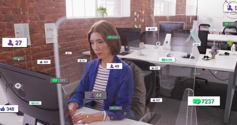 Business Woman with Dynamic Technology Symbols - Download Free Stock Images Pikwizard.com