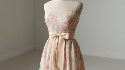 Mannequin Featuring Elegant Strapless Floral Gown in Studio Setting