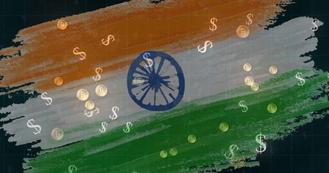 Cryptocurrency Symbols Over Indian Flag Illustrate Global Finance