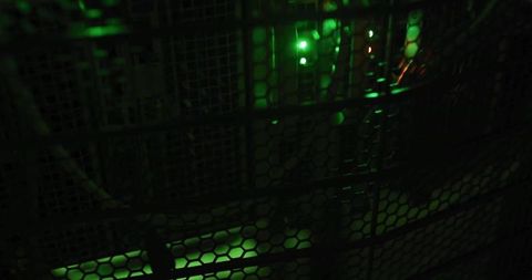 Futuristic cybersecurity tech with green led lights