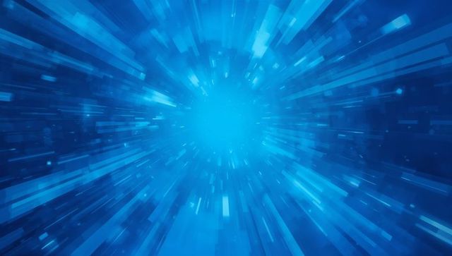 Cyan light-speed tunnel with radiant core and geometric motion streaks