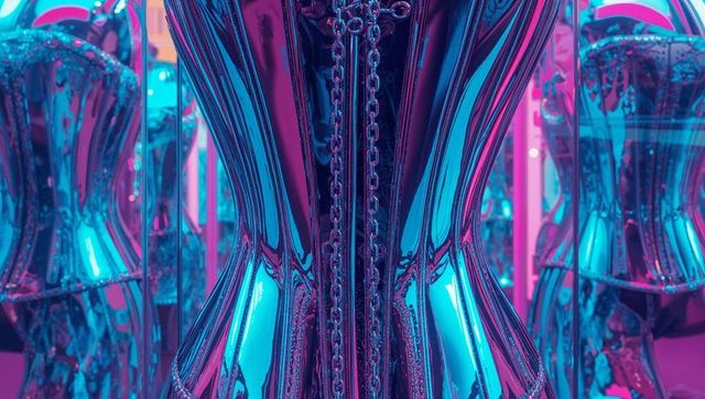 Futuristic Metallic Torso with Chains in Neon Reflection