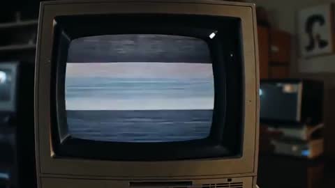 Old CRT Television Displaying Glitching Static Bands in Retro Room
