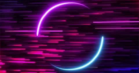 Futuristic neon light circle with rapid red trails