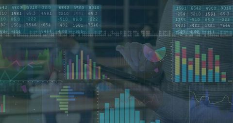 Team collaborating over tablet using stylus with interactive data dashboards