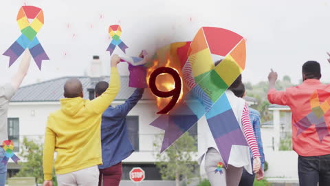 Diverse Fun at Party with Clown and Gold Confetti Cheer