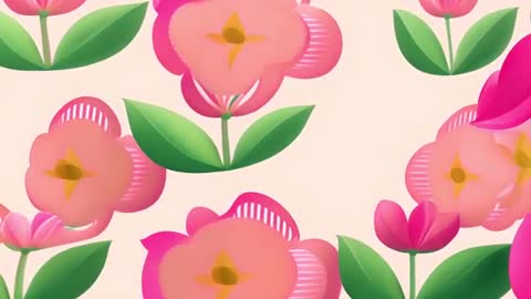 Abstract Floral Animation with Lush Pink Blooms and Green Leaves