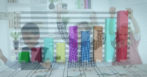 Children Celebrating Success with Colorful Bar Graph Overlay