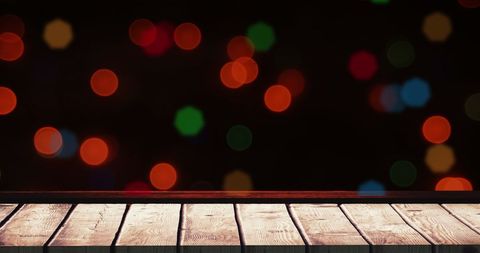 Festive Bokeh Lights with Wooden Surface - Christmas Background